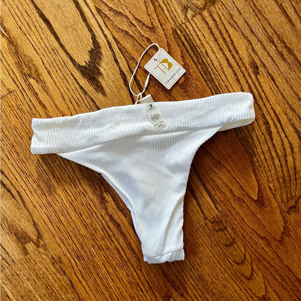 NWT TiniBikini Ribbed Bikini Bottom, White, XS